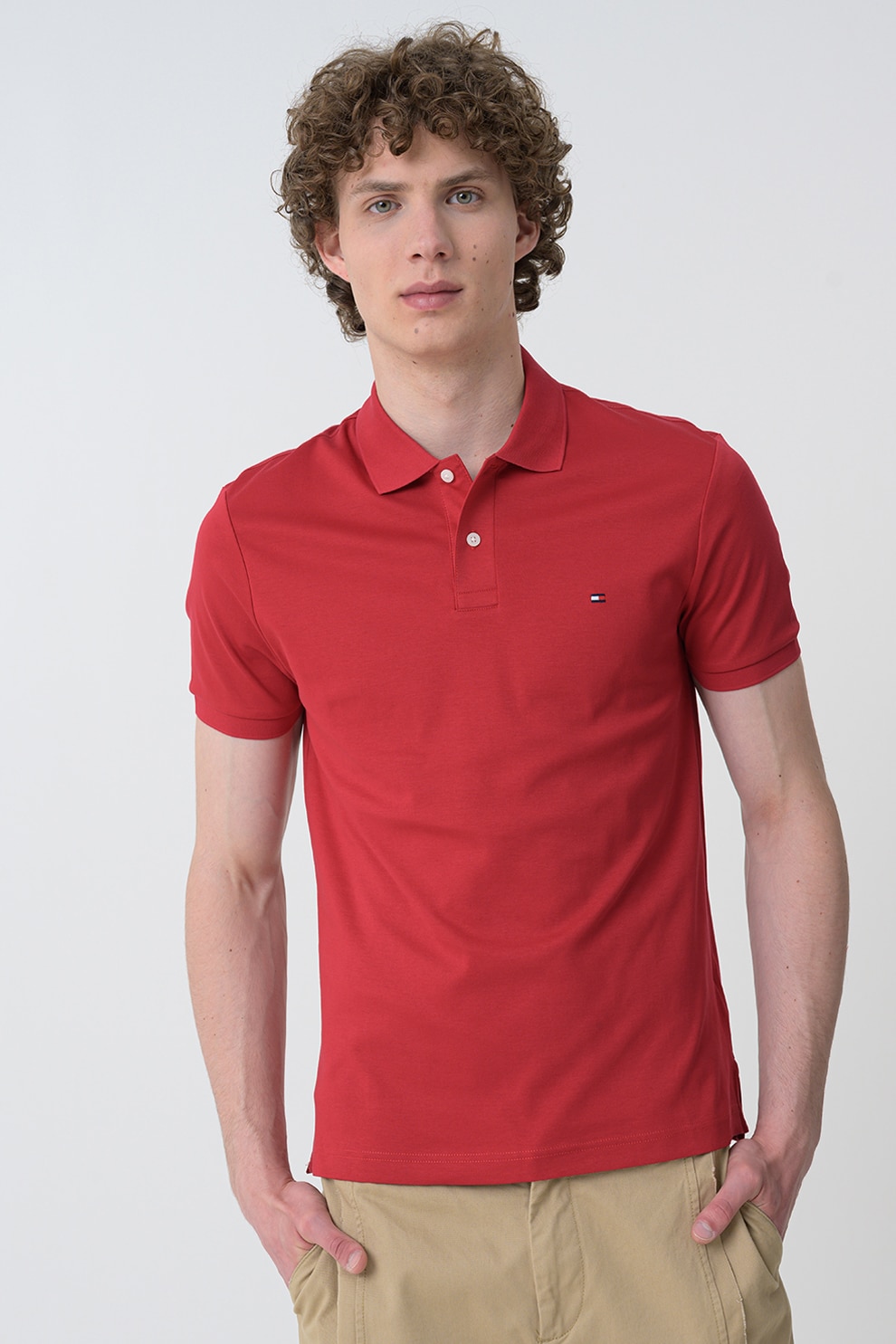 Tommy Hilfiger, Tricou polo de bumbac, Rosu vermillion, S