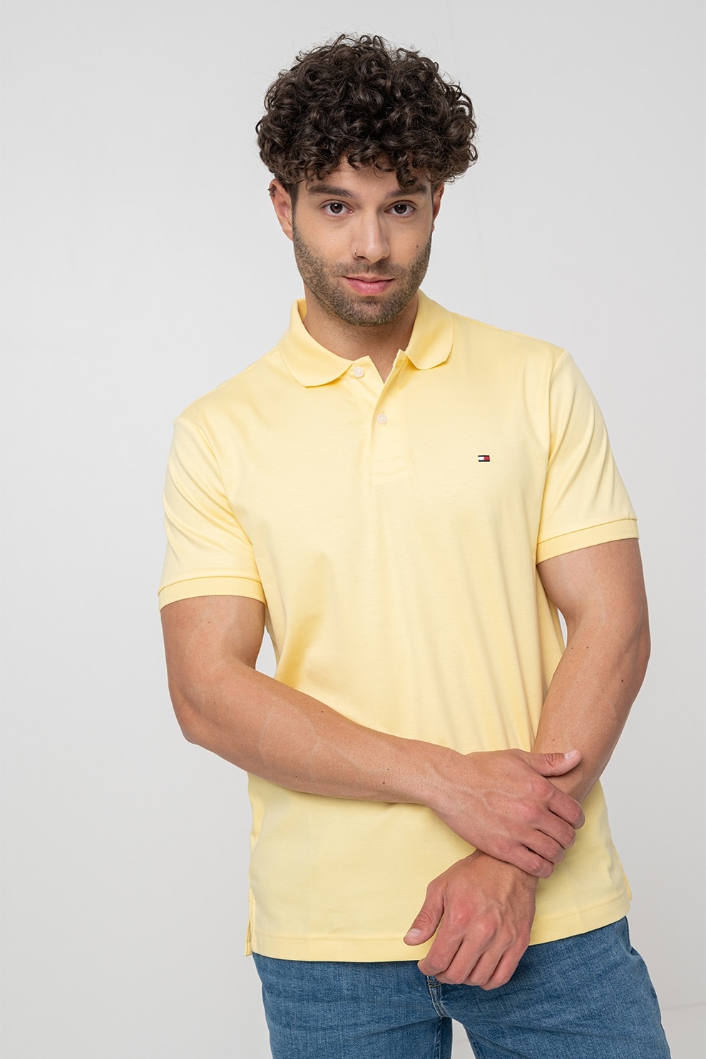 Tommy Hilfiger, Tricou polo de bumbac, Galben pai, XL