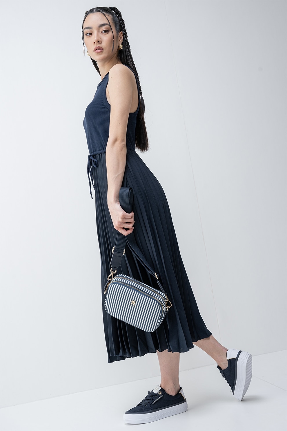 Tommy Hilfiger, Rochie midi plisata, Albastru ultramarin