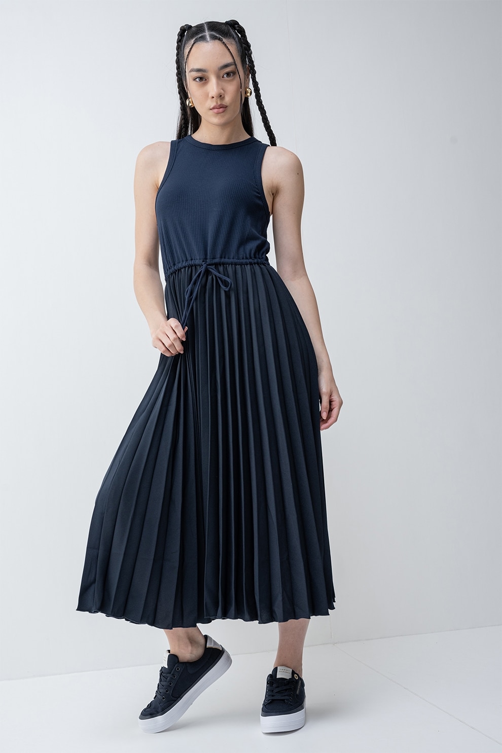 Tommy Hilfiger, Rochie midi plisata, Albastru ultramarin