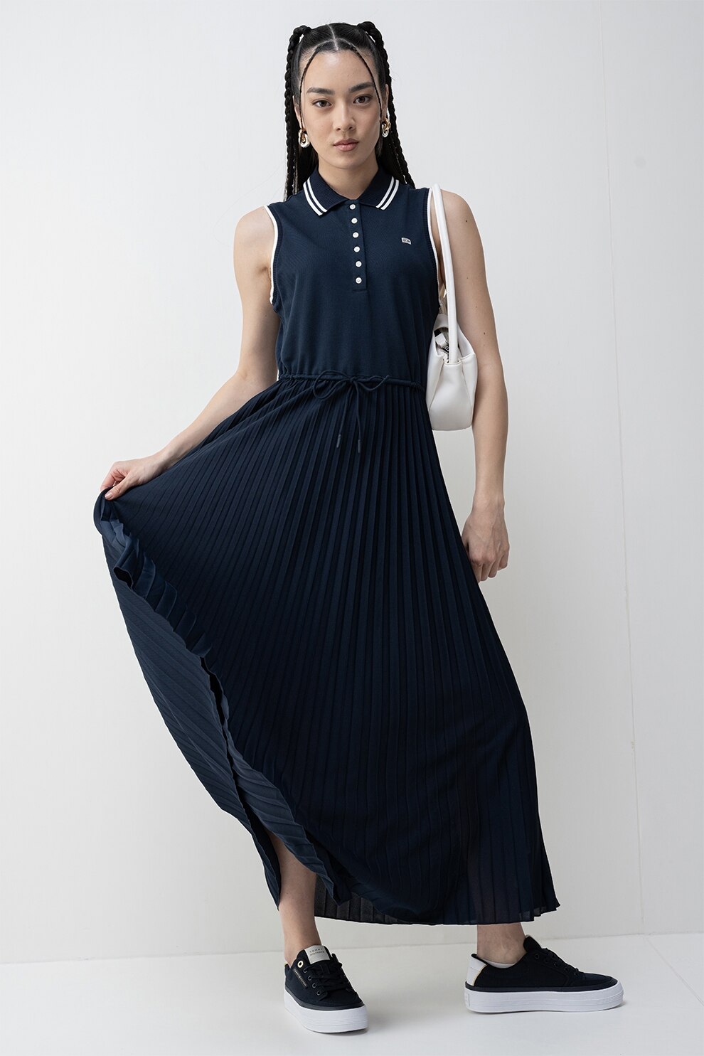 Tommy Hilfiger, Rochie evazata cu model 2 in 1, Alb, Albastru