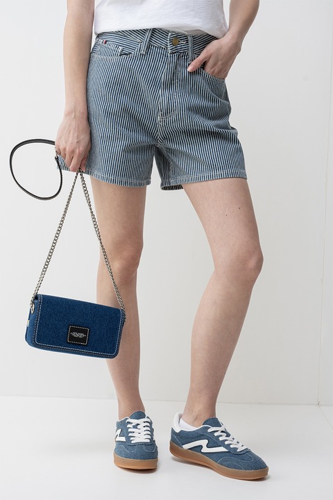 Tommy Hilfiger, Jaz csíkos farmer rövidnadrág, Csontszín/Sötétkék