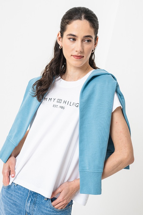 Tommy Hilfiger, Tricou lejer de bumbac, Alb optic