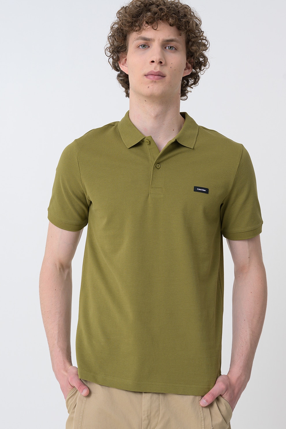 CALVIN KLEIN, Tricou polo slim fit, Verde feriga, XL