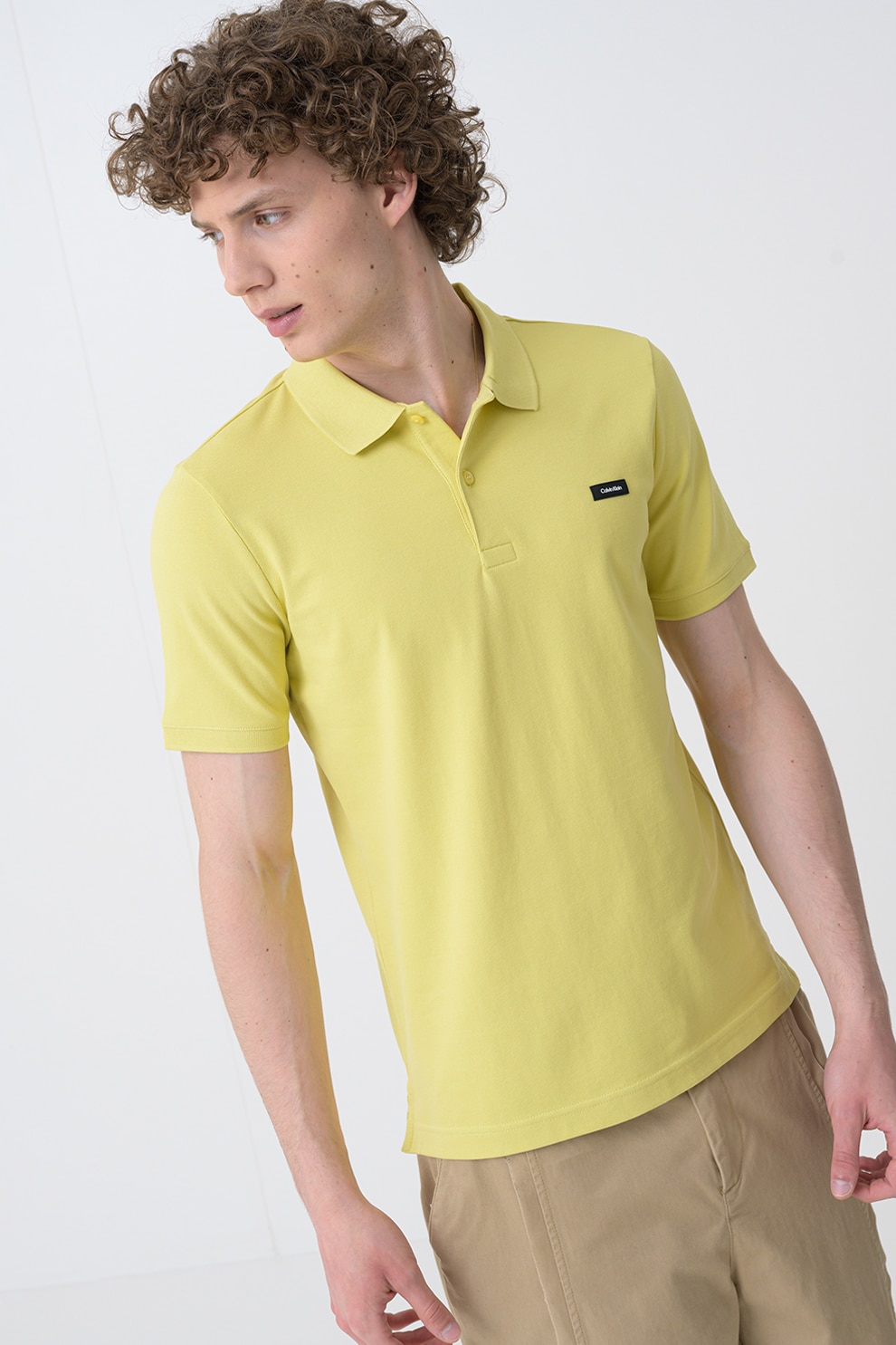 CALVIN KLEIN, Tricou polo slim fit, Galben pai, M