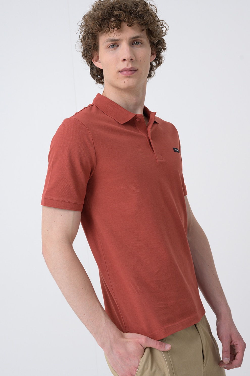 CALVIN KLEIN, Tricou polo slim fit, Caramiziu, S