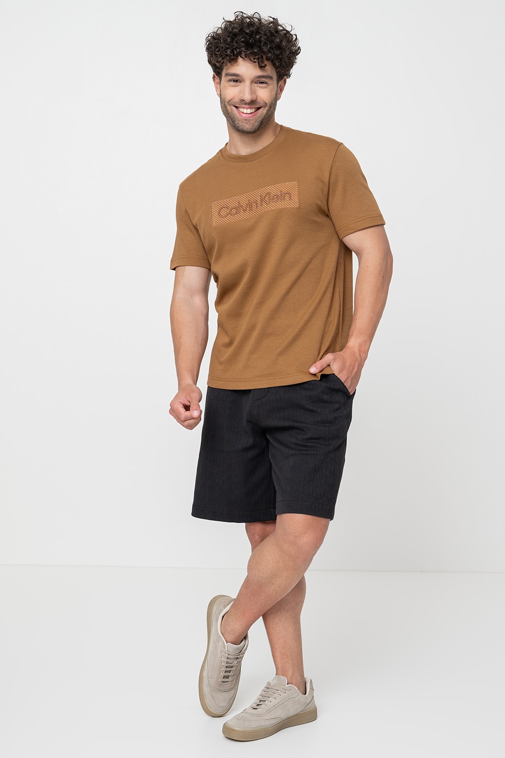 CALVIN KLEIN, Tricou regular fit cu imprimeu logo, Caramel, S
