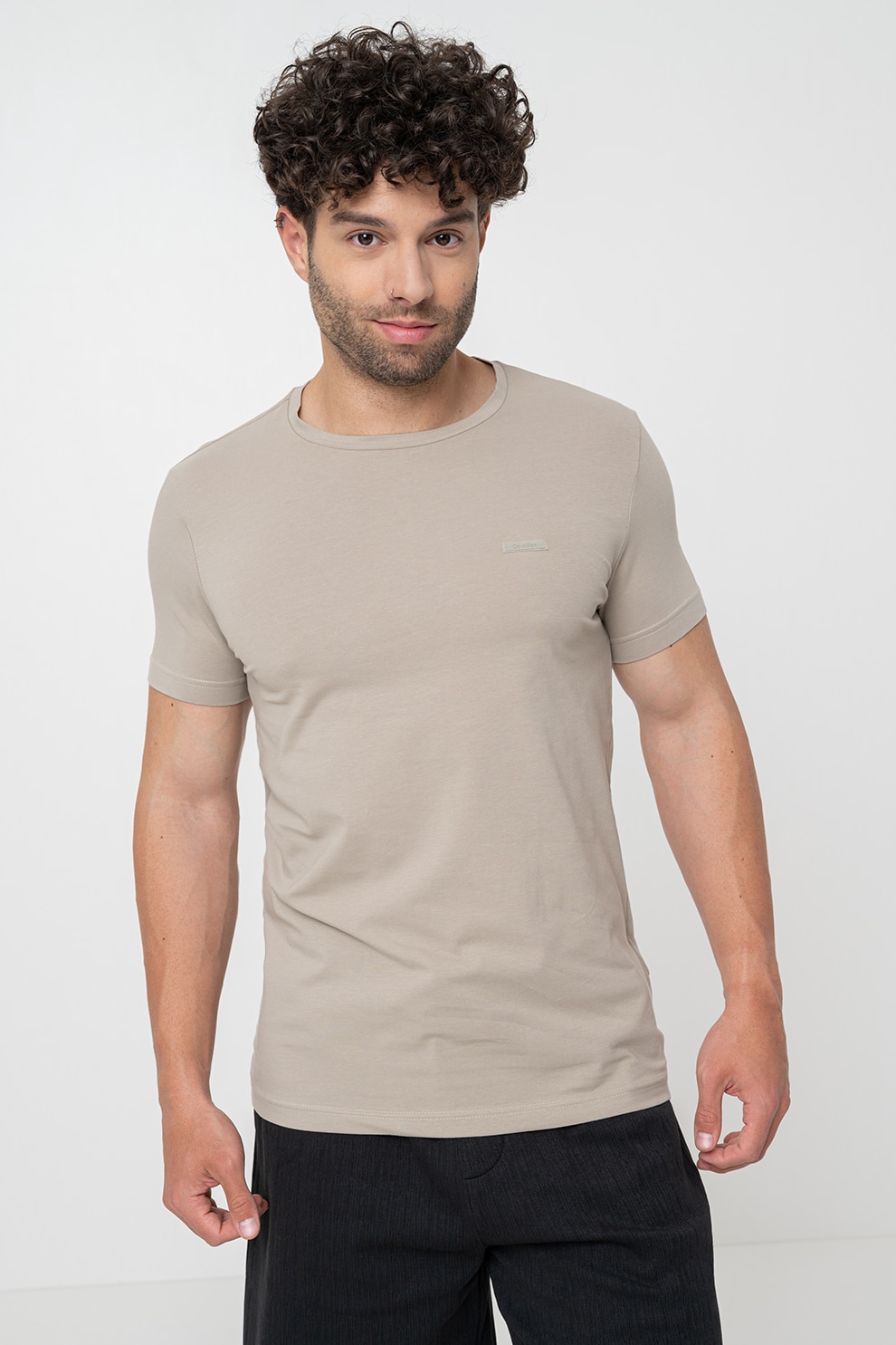 CALVIN KLEIN, Tricou slim fit cu decolteu la baza gatului, Verde spranghel, 2XL