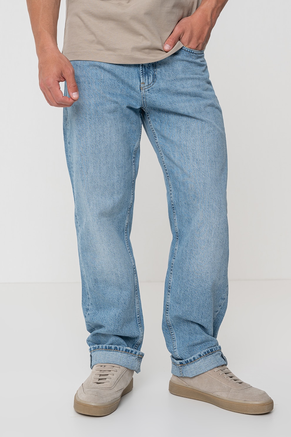 CALVIN KLEIN, Blugi drepti, Albastru deschis melange, W33-L32