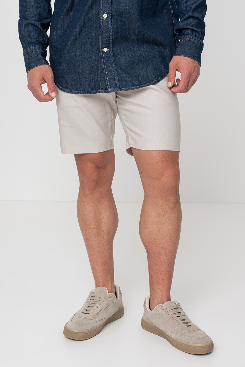 CALVIN KLEIN, Pantaloni chino scurti din amestec de lyocell si in, Gri deschis, 32