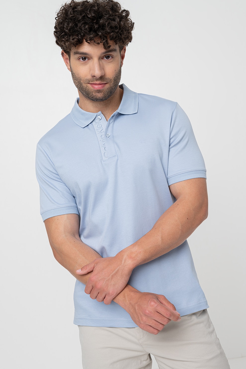 CALVIN KLEIN, Tricou polo de bumbac organic, Albastru lavanda, 2XL