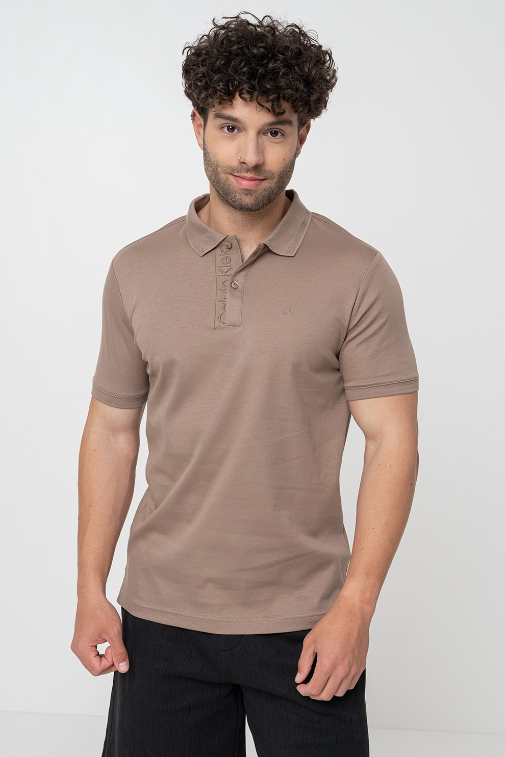 CALVIN KLEIN, Tricou polo de bumbac organic, Maro taupe, M