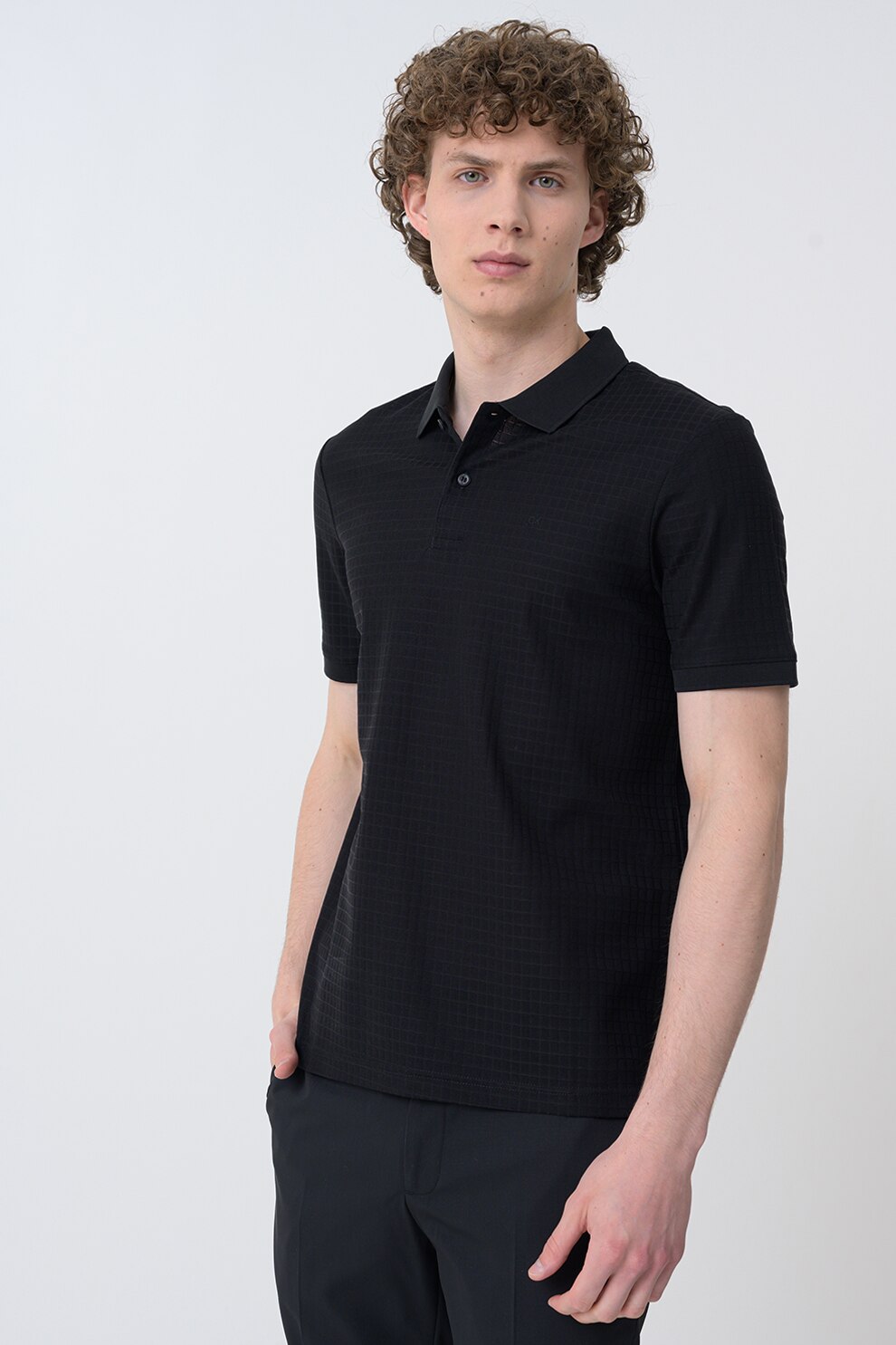 CALVIN KLEIN, Tricou polo de bumbac organic, Negru, S
