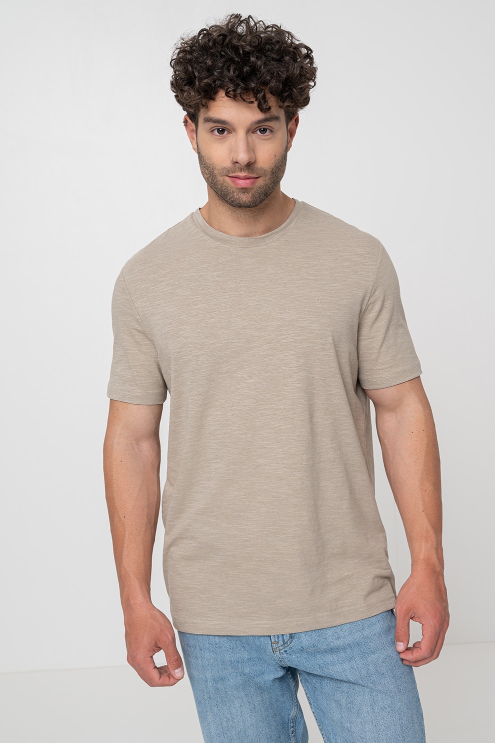 CALVIN KLEIN, Tricou din amestec de bumbac organic si in, Grej, M