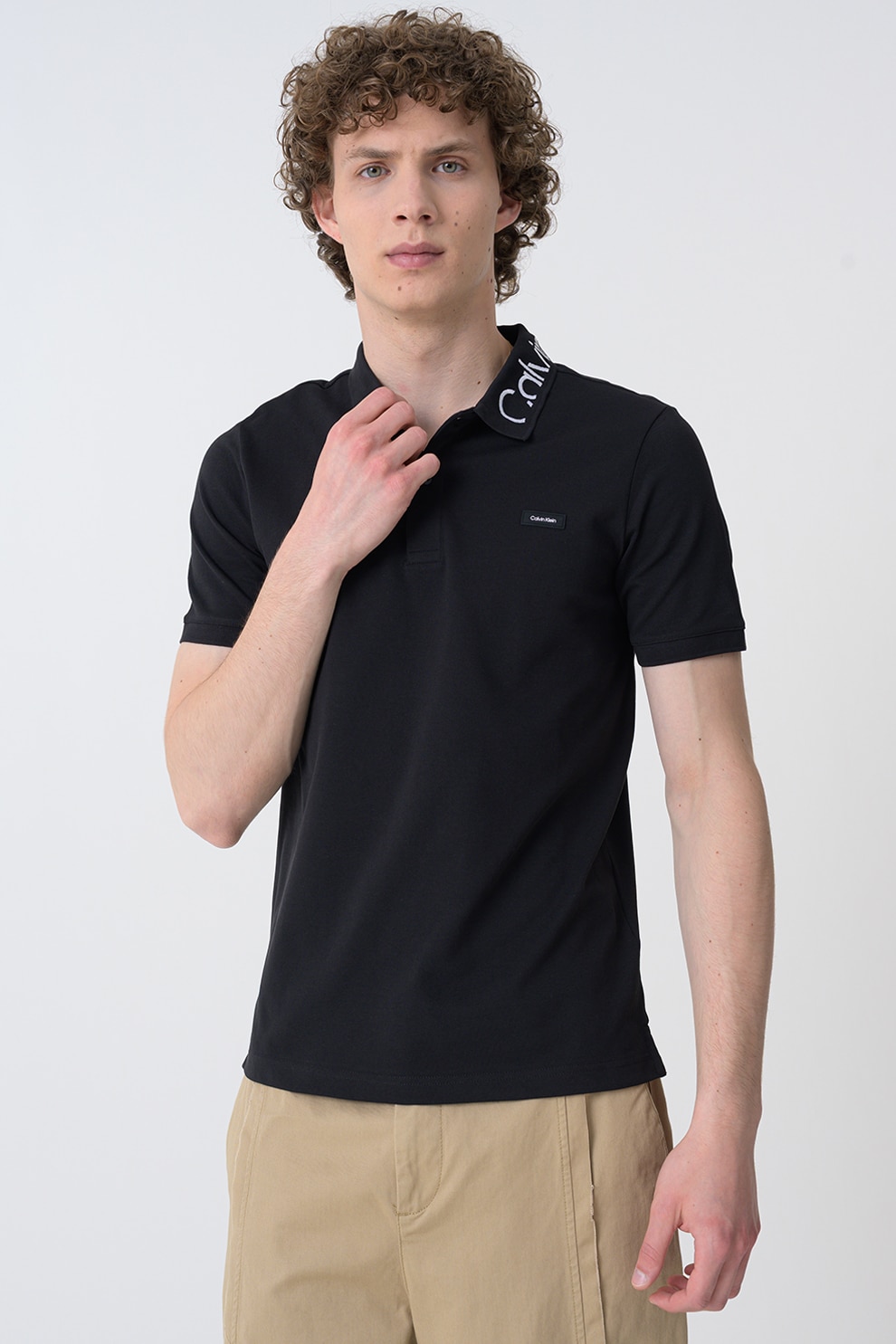 CALVIN KLEIN, Tricou polo din amestec de bumbac organic cu logo, Negru, M