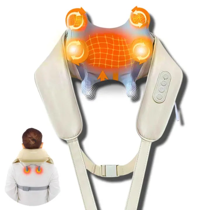Aparat Masaj Cervical Hands-Free pentru Relaxare Musculara, Rola de Masat Shiatsu 5D care Imita Masajul Uman, Functie Incalzire, Reduce Stresul si Oboseala, Amelioreaza Durerile pentru Gat, Umeri si Spate, Intensitate Reglabila, Gri