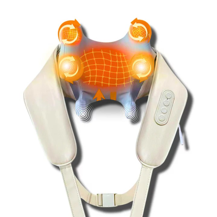 Aparat Masaj Cervical Hands-Free pentru Relaxare Musculara, Rola de Masat Shiatsu 5D care Imita Masajul Uman, Functie Incalzire, Reduce Stresul si Oboseala, Amelioreaza Durerile pentru Gat, Umeri si Spate, Intensitate Reglabila, Gri