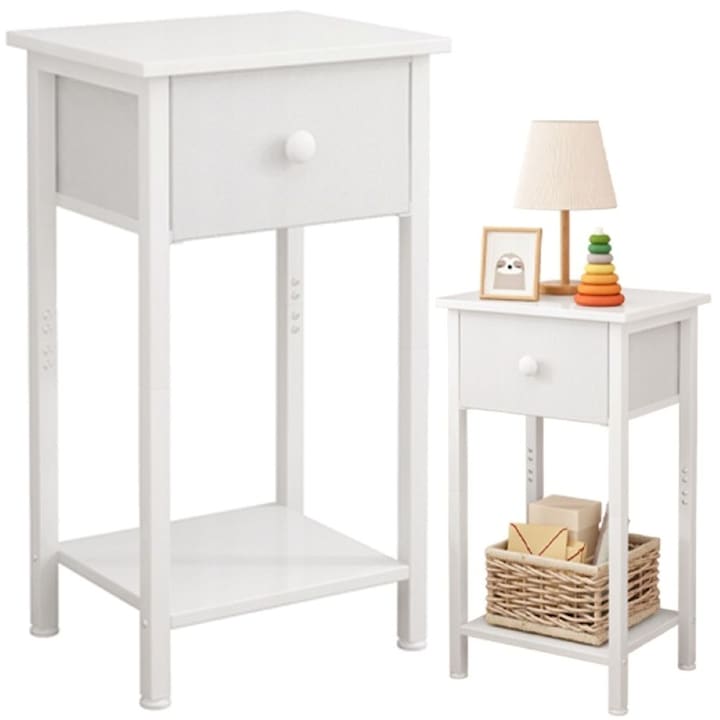 Masuta de noptiera piept de sertare raft alb stil scandinav 38/28/61 cm BADU