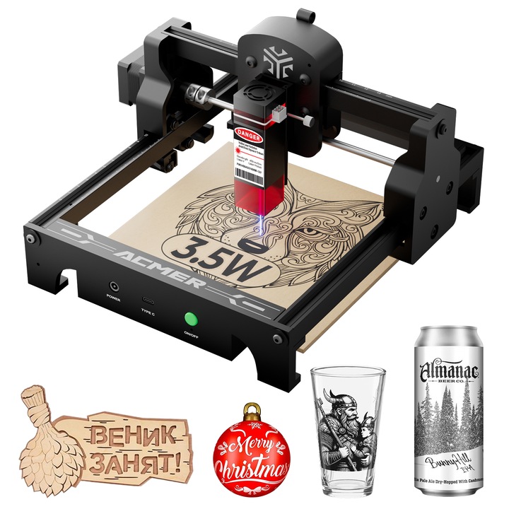 Гравираща машина ACMER S1 3.5W, 36W, черна, 130x130 мм, многофункционална, за дърво и пластмаса