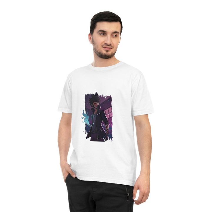 Tricou personalizat pentru barbati Vexor, bumbac, alb, Blue Flame, S