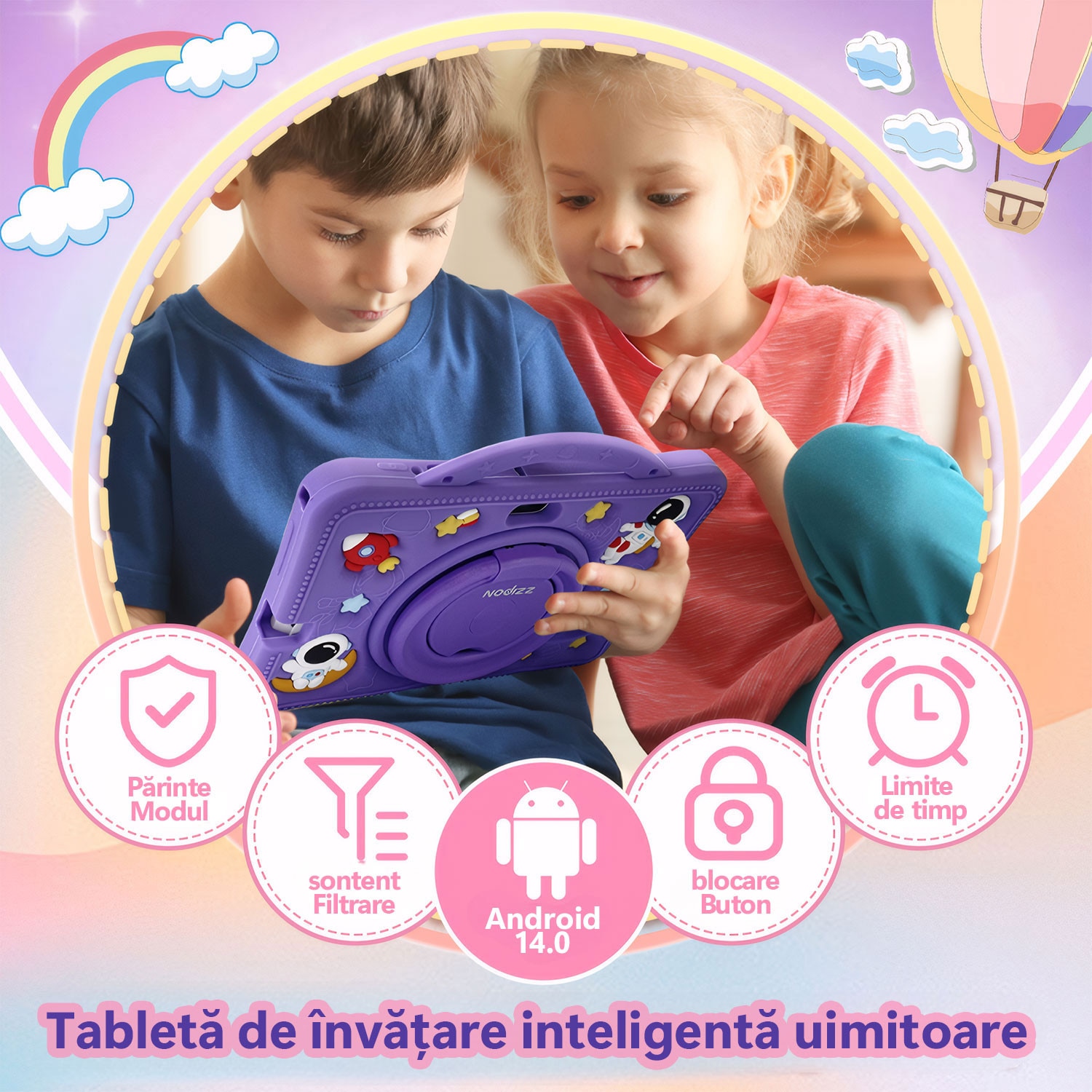 Tableta pentru Copii 7 Inch Android 14 - 4GB RAM, 128GB, Control Parental, Ecran HD 1024x600, Aplicatii Educationale, Software Preinstalat pentru Copii, Suporta, 1024 x 600 Fara SIM 7 inch 128 GB