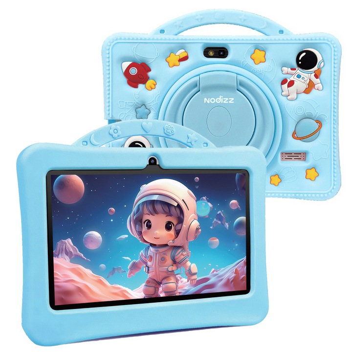 Детски таблет 7-инчов Android 14 - 4GB RAM, 128GB, родителски контрол, 1024x600 HD екран, образователни приложения, предварително инсталиран софтуер за деца, поддържа WiFi и Bluetooth, Ocean Blue, 1024 x 600 без SIM карта, 7 инча, 128 GB