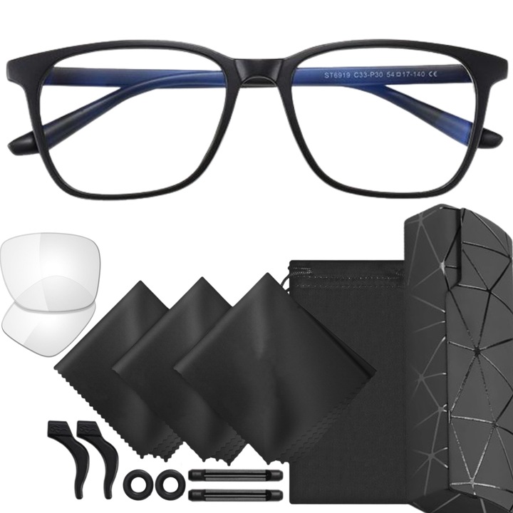 Ochelari Protectie Calculator Jaxio™, Ecran Telefon, Televizor, Gaming, Anti Lumina Albastra, Antireflexie, fara Dioptrii, Sac Depozitare, 3x Accesorii anti-alunecare, 3x Lavete microfibra, Toc si 1x Set lentile de schimb incluse