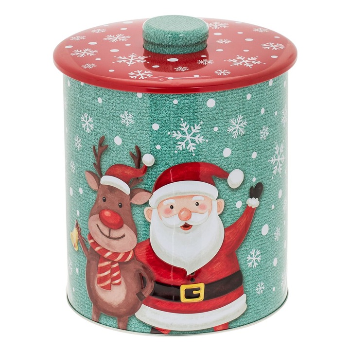 Cutie de Depozitare Metalica Cilindrica de Craciun Cerb Mos Craciun Ø17x23cm