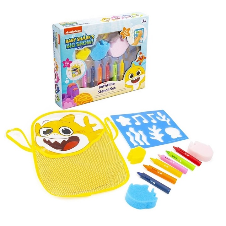 Set creioane colorate pentru baie, cu husa cu ventuze, Baby Shark's 86-0024