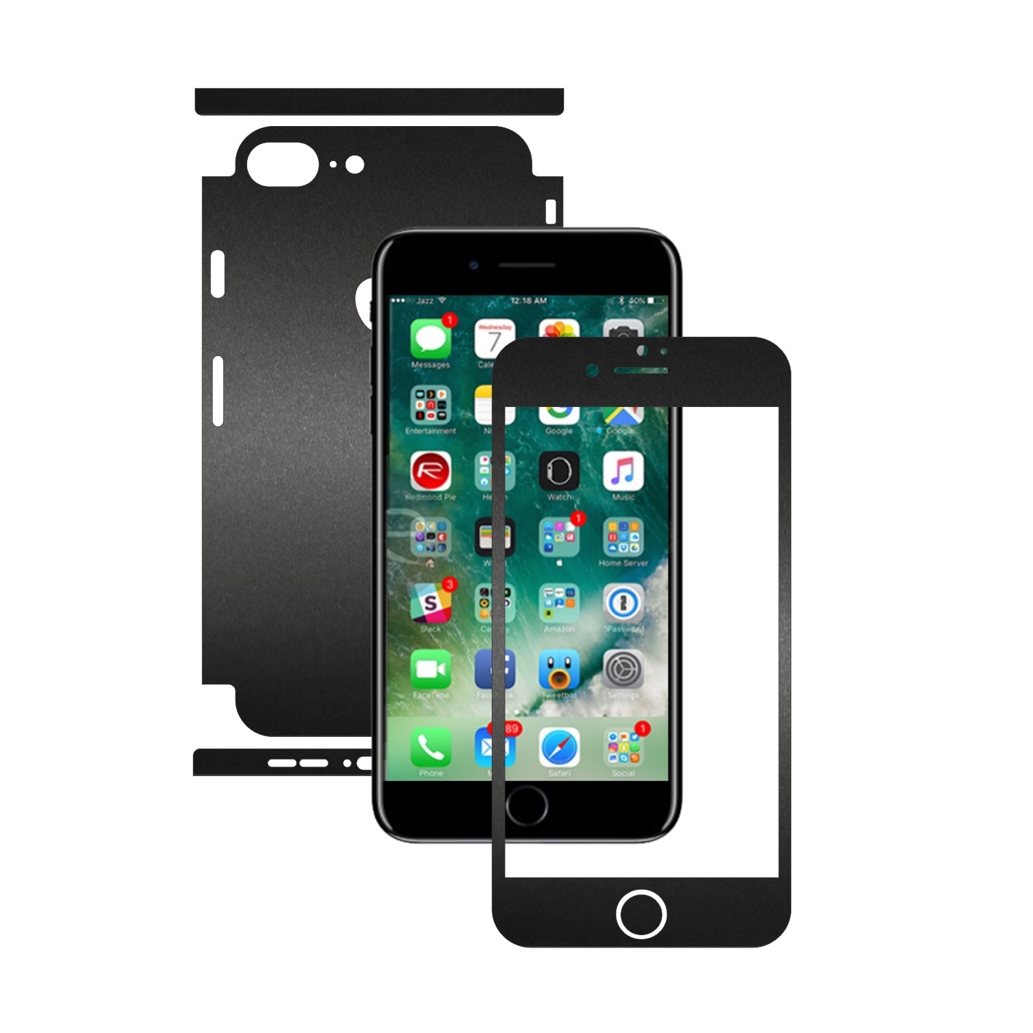 Folie de protectie Carbon Skinz, Husa de tip Skin Adeziv pentru Carcasa, Negru Mat dedicata Apple iPhone 8 + Plus