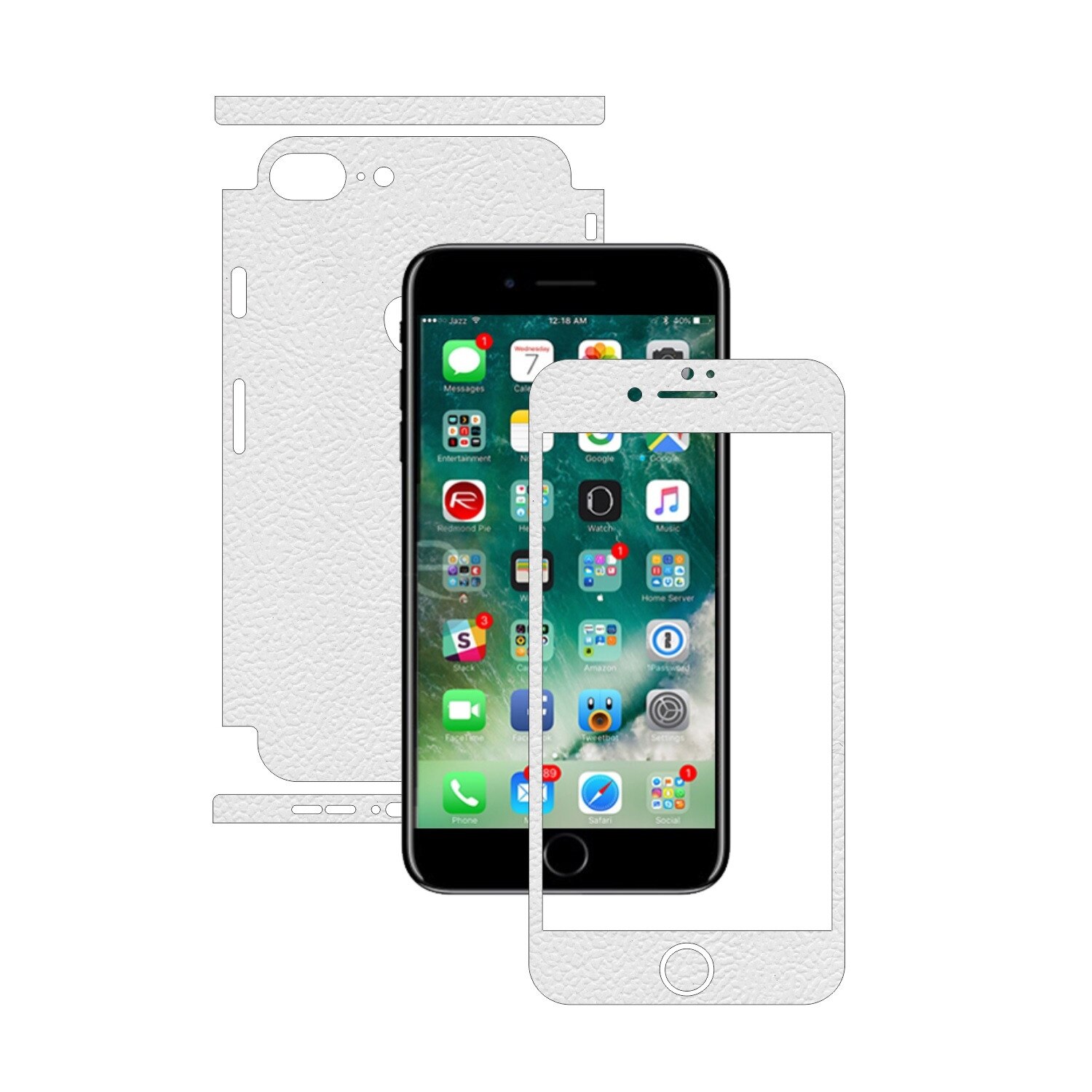 Folie de protectie Carbon Skinz, Husa de tip Skin Adeziv pentru Carcasa, Piele Alba dedicata Apple iPhone 8 + Plus