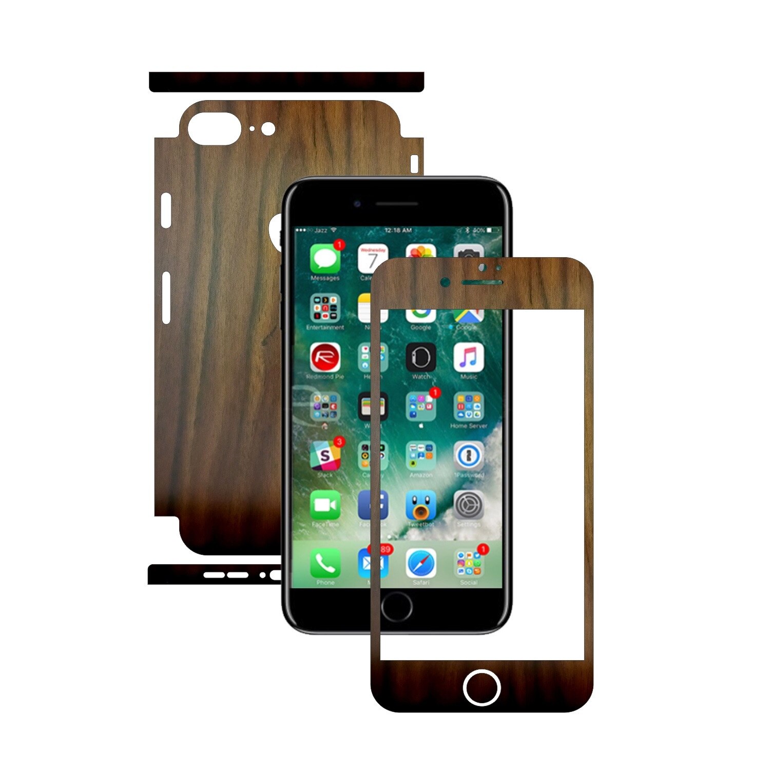 Folie de protectie Carbon Skinz, Husa de tip Skin Adeziv pentru Carcasa, Lemn Nuc Inchis dedicata Apple iPhone 8 + Plus