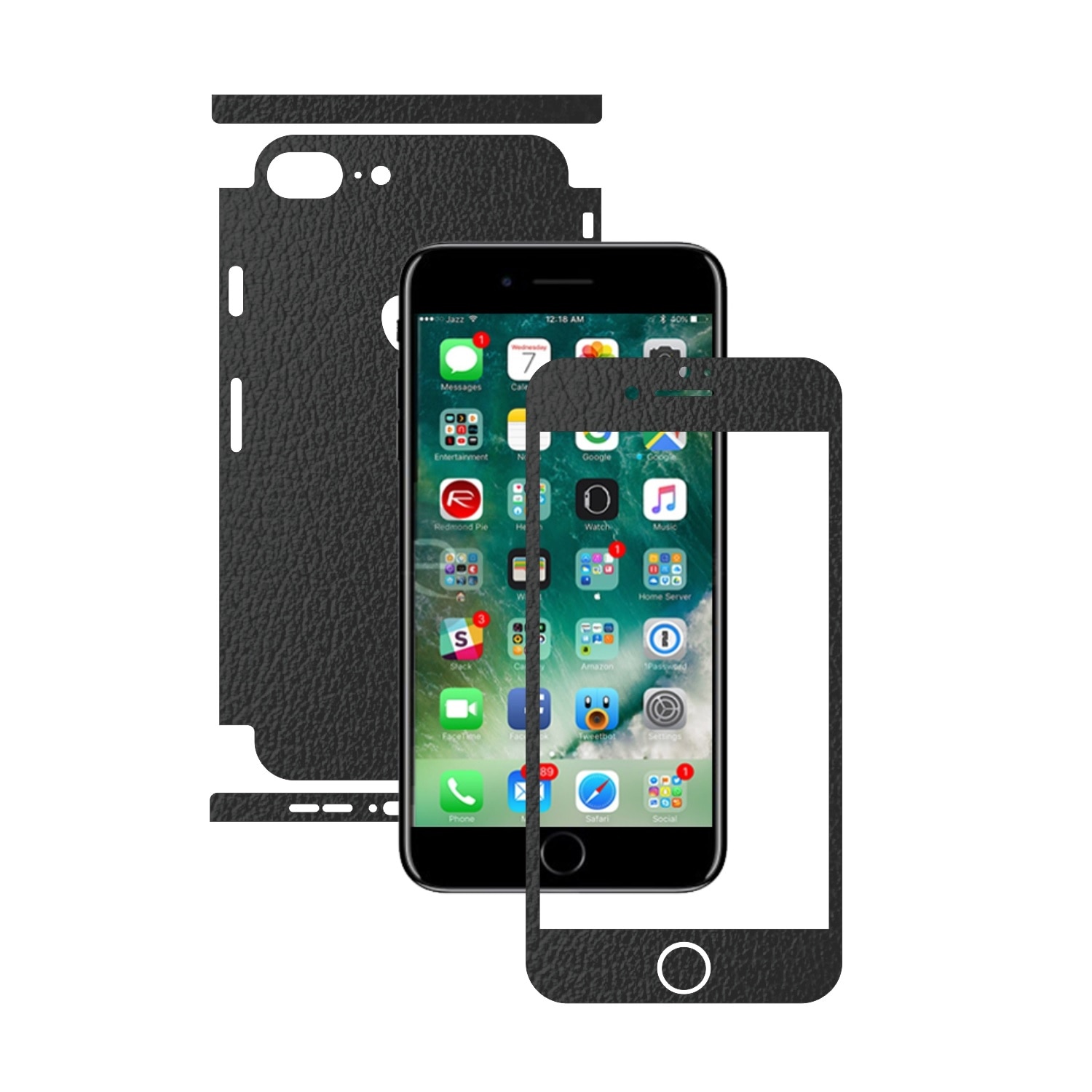 Folie de protectie Carbon Skinz, Husa de tip Skin Adeziv pentru Carcasa, Piele Neagra dedicata Apple iPhone 8 + Plus
