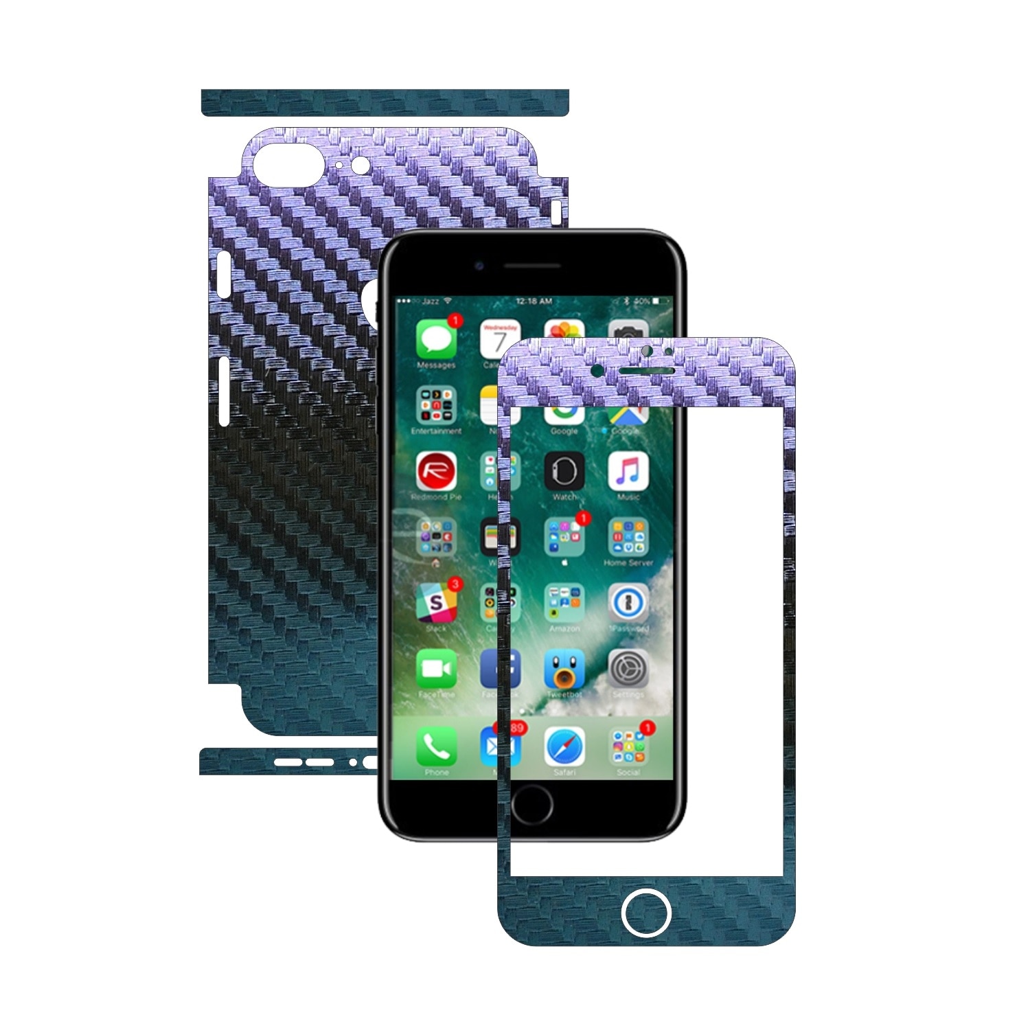 Folie de protectie Carbon Skinz, Husa de tip Skin Adeziv pentru Carcasa, Carbon Cameleon dedicata Apple iPhone 8 + Plus