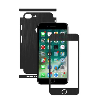 1 + 1 GRATUIT - Apple iPhone 8 + Plus - Brushed Negru - Folie de protectie Carbon Skinz, Husa Full Body Cover de tip Skin Adeziv pentru Rama Ecran,Carcasa Spate si Laterale