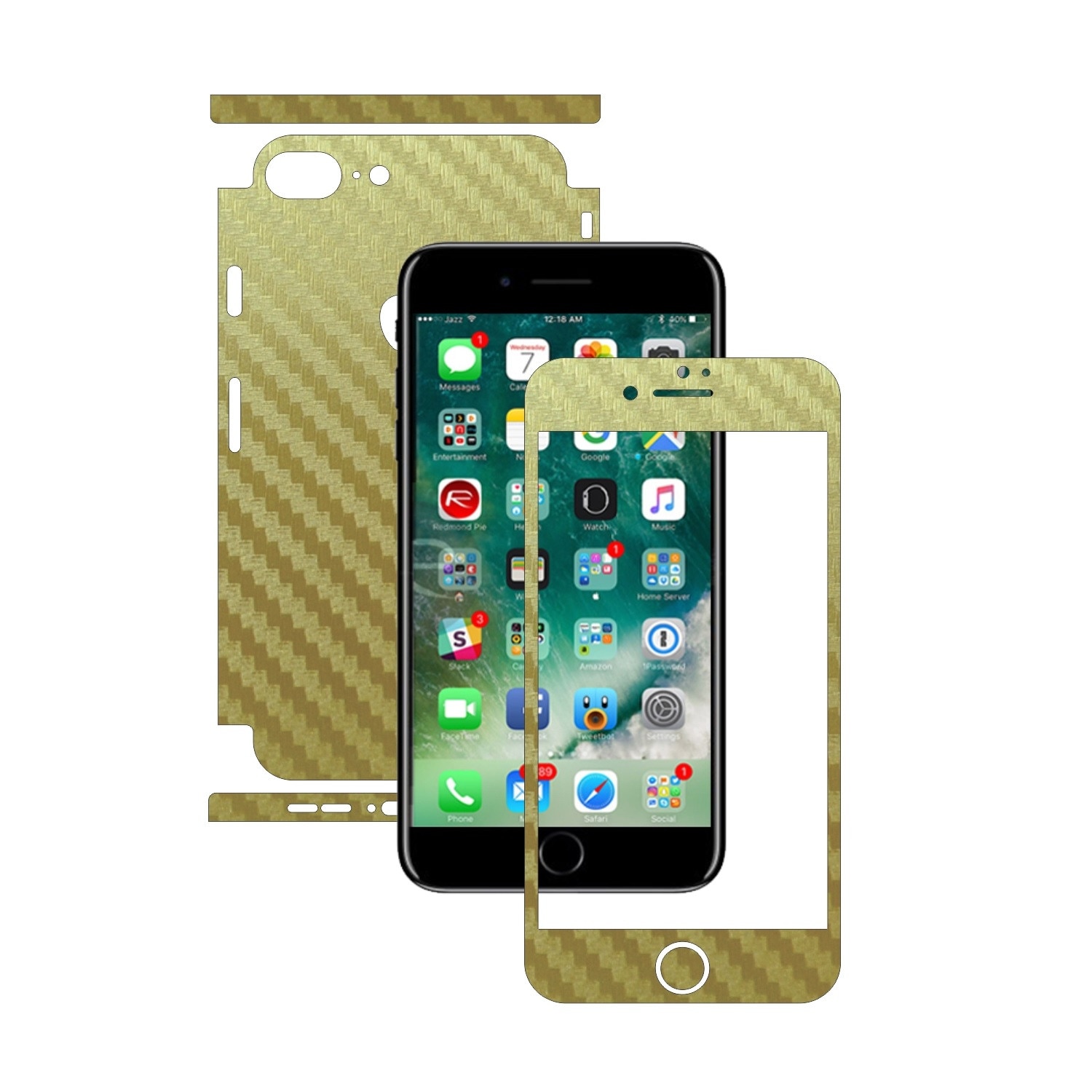 Folie de protectie Carbon Skinz, Husa de tip Skin Adeziv pentru Carcasa, Carbon Auriu dedicata Apple iPhone 8 + Plus