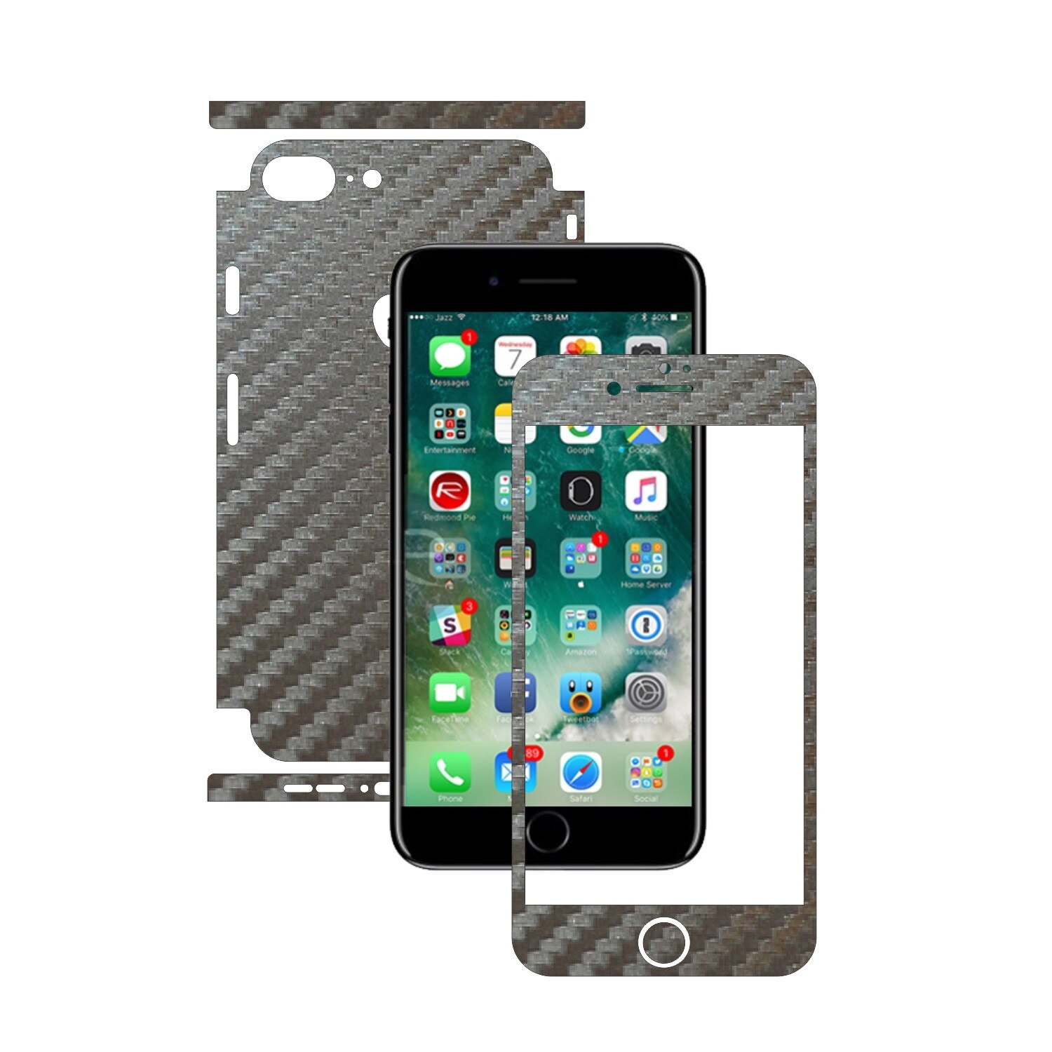 Folie de protectie Carbon Skinz, Husa de tip Skin Adeziv pentru Carcasa, Carbon Gri Argintiu dedicata Apple iPhone 8 + Plus