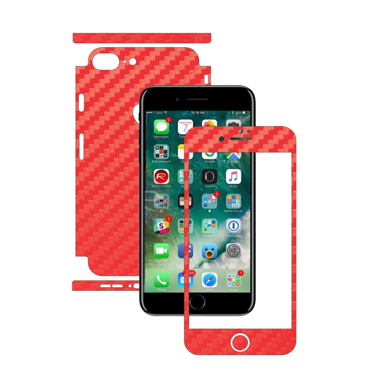 Folie de protectie Carbon Skinz, Husa de tip Skin Adeziv pentru Carcasa, Carbon Rosu dedicata Apple iPhone 8 + Plus