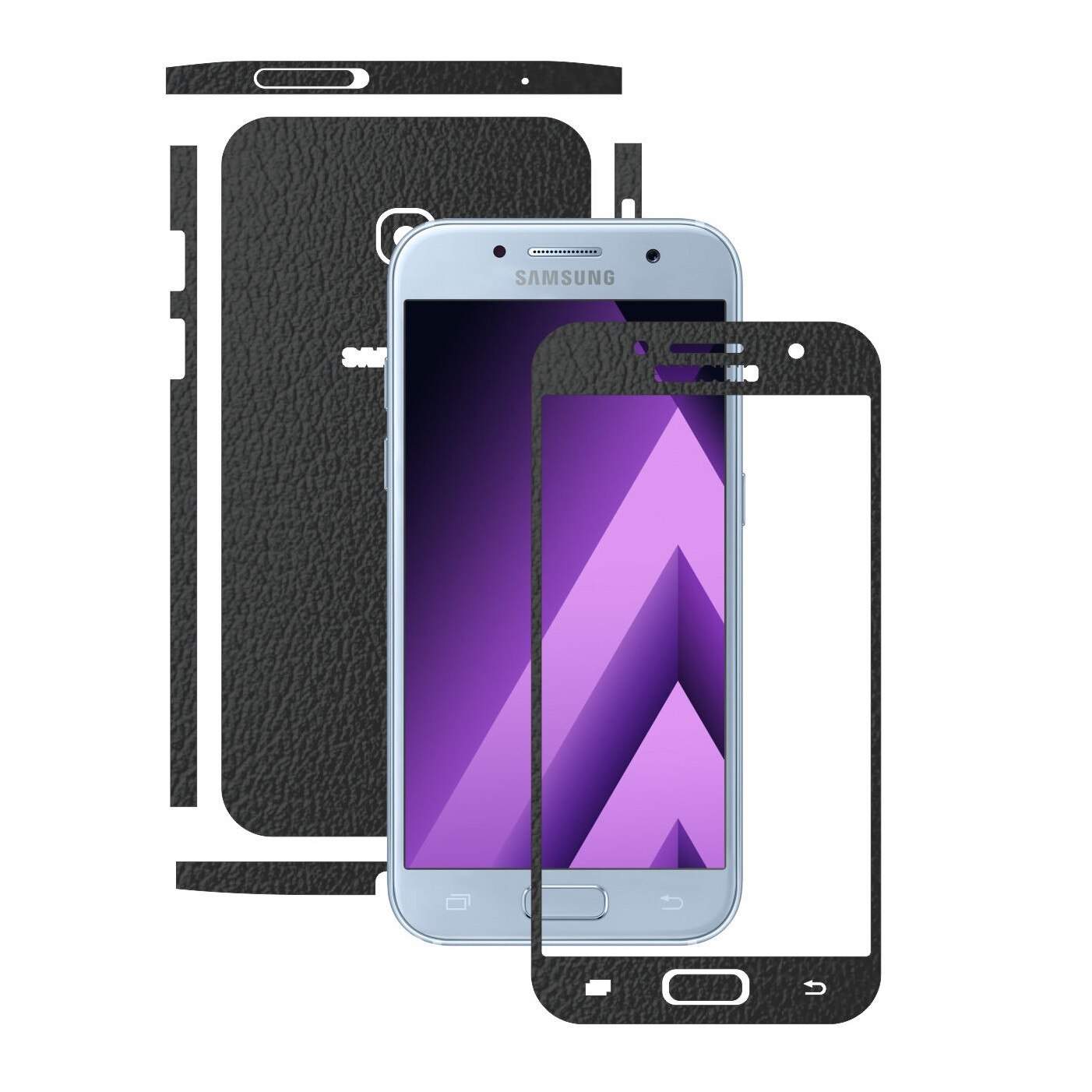 Folie de protectie Carbon Skinz, Husa de tip Skin Adeziv pentru Carcasa, Piele Neagra dedicata Samsung Galaxy A3 2017