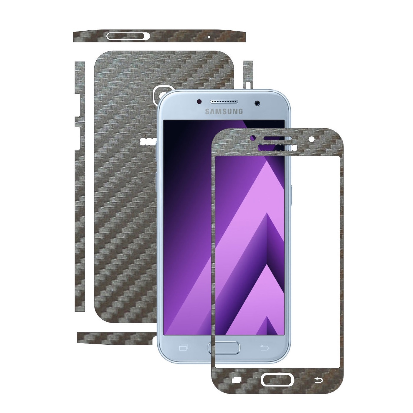 Folie de protectie Carbon Skinz, Husa de tip Skin Adeziv pentru Carcasa, Carbon Gri Argintiu dedicata Samsung Galaxy A3 2017