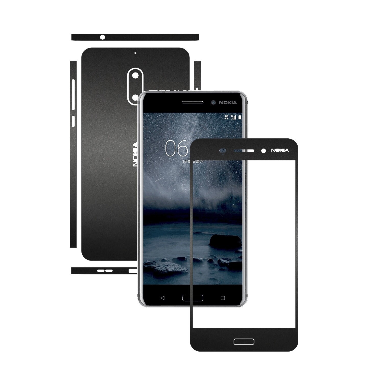 Folie de protectie Carbon Skinz, Husa de tip Skin Adeziv pentru Carcasa, Negru Mat dedicata Nokia 6
