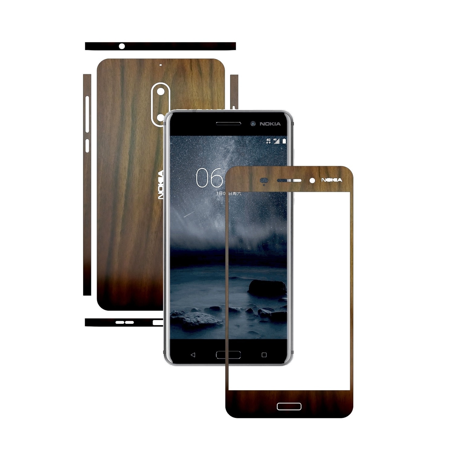 Folie de protectie Carbon Skinz, Husa de tip Skin Adeziv pentru Carcasa, Lemn Nuc Inchis dedicata Nokia 6