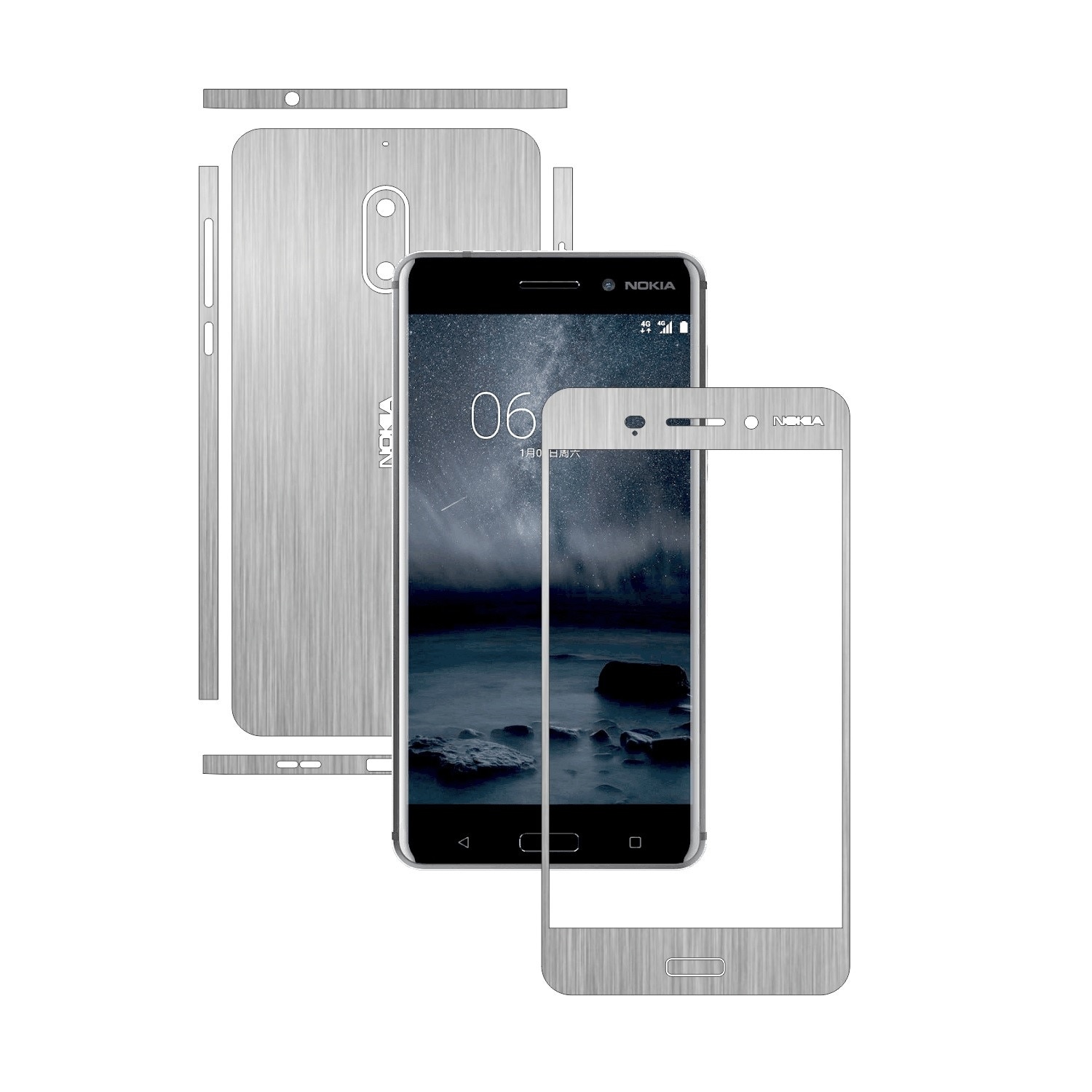 Folie de protectie Carbon Skinz, Husa de tip Skin Adeziv pentru Carcasa, Brushed Argintiu dedicata Nokia 6