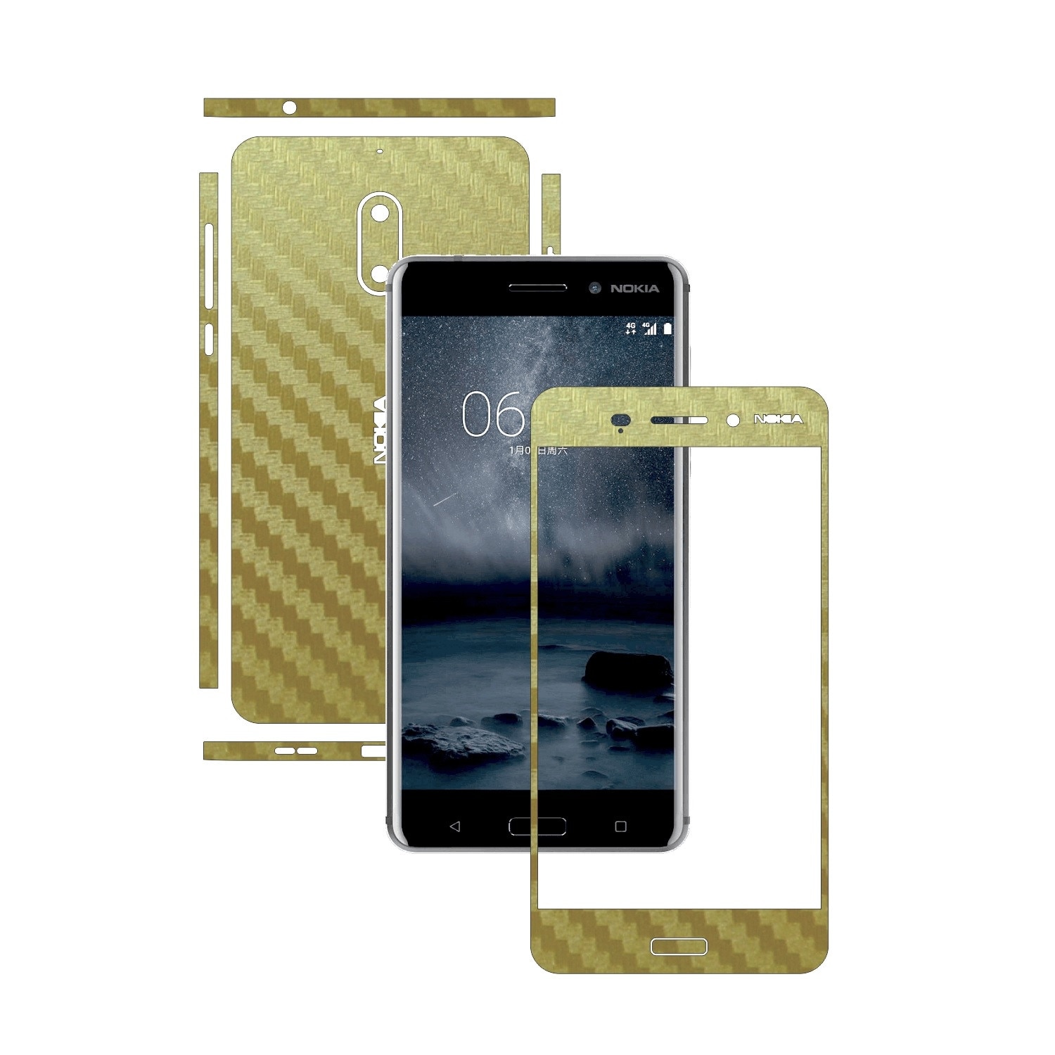 Folie de protectie Carbon Skinz, Husa de tip Skin Adeziv pentru Carcasa, Carbon Auriu dedicata Nokia 6