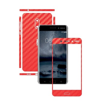 Folie de protectie Carbon Skinz, Husa de tip Skin Adeziv pentru Carcasa, Carbon Rosu dedicata Nokia 6 Folie de protectie Carbon Skinz, Husa de tip Skin Adeziv pentru Carcasa, Carbon Rosu dedicata Nokia 6