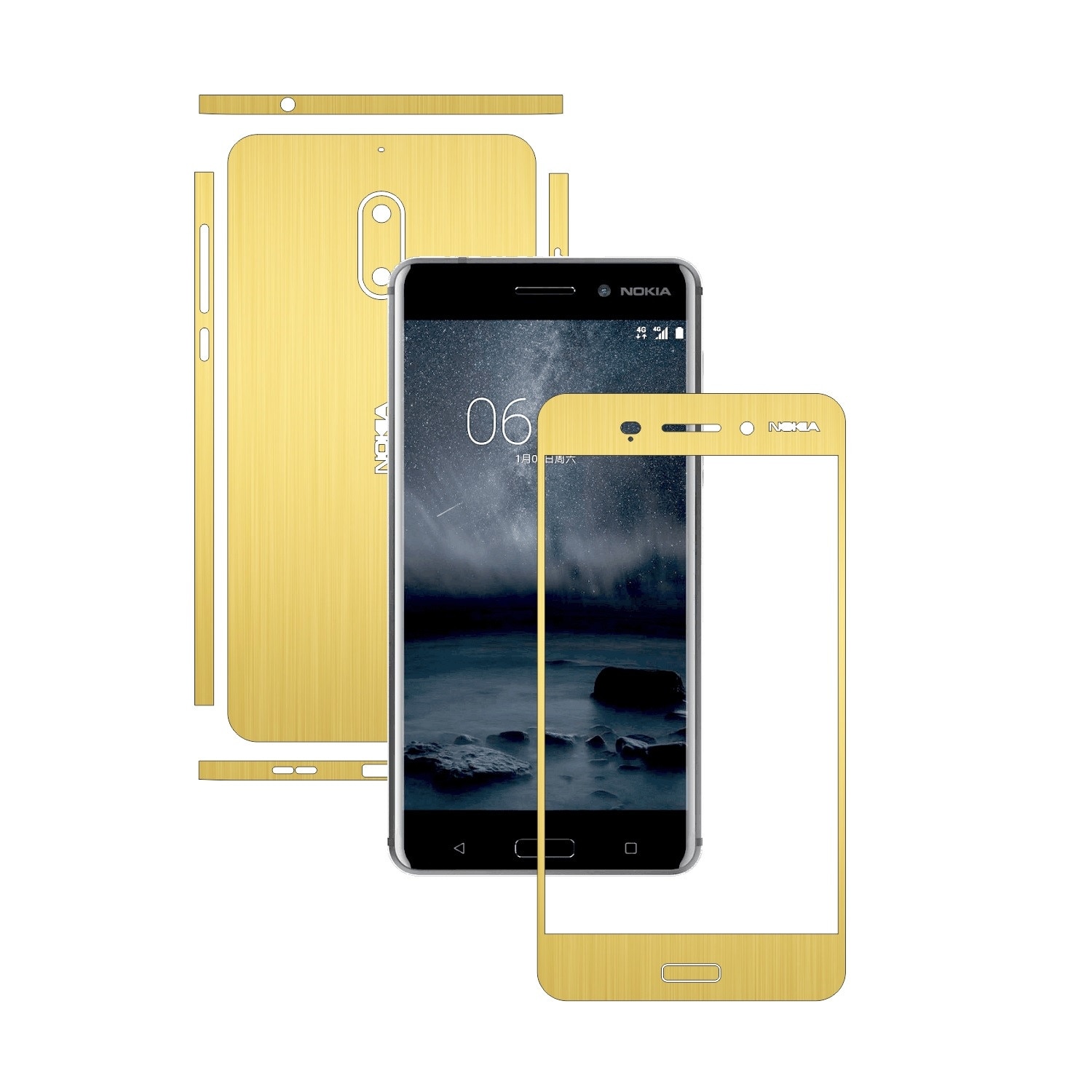 Folie de protectie Carbon Skinz, Husa de tip Skin Adeziv pentru Carcasa, Brushed Auriu dedicata Nokia 6