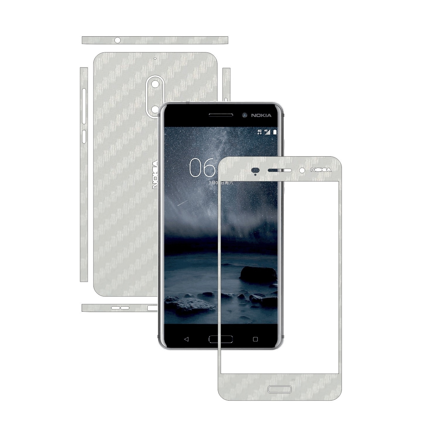 Folie de protectie Carbon Skinz, Husa de tip Skin Adeziv pentru Carcasa, Carbon Alb dedicata Nokia 6
