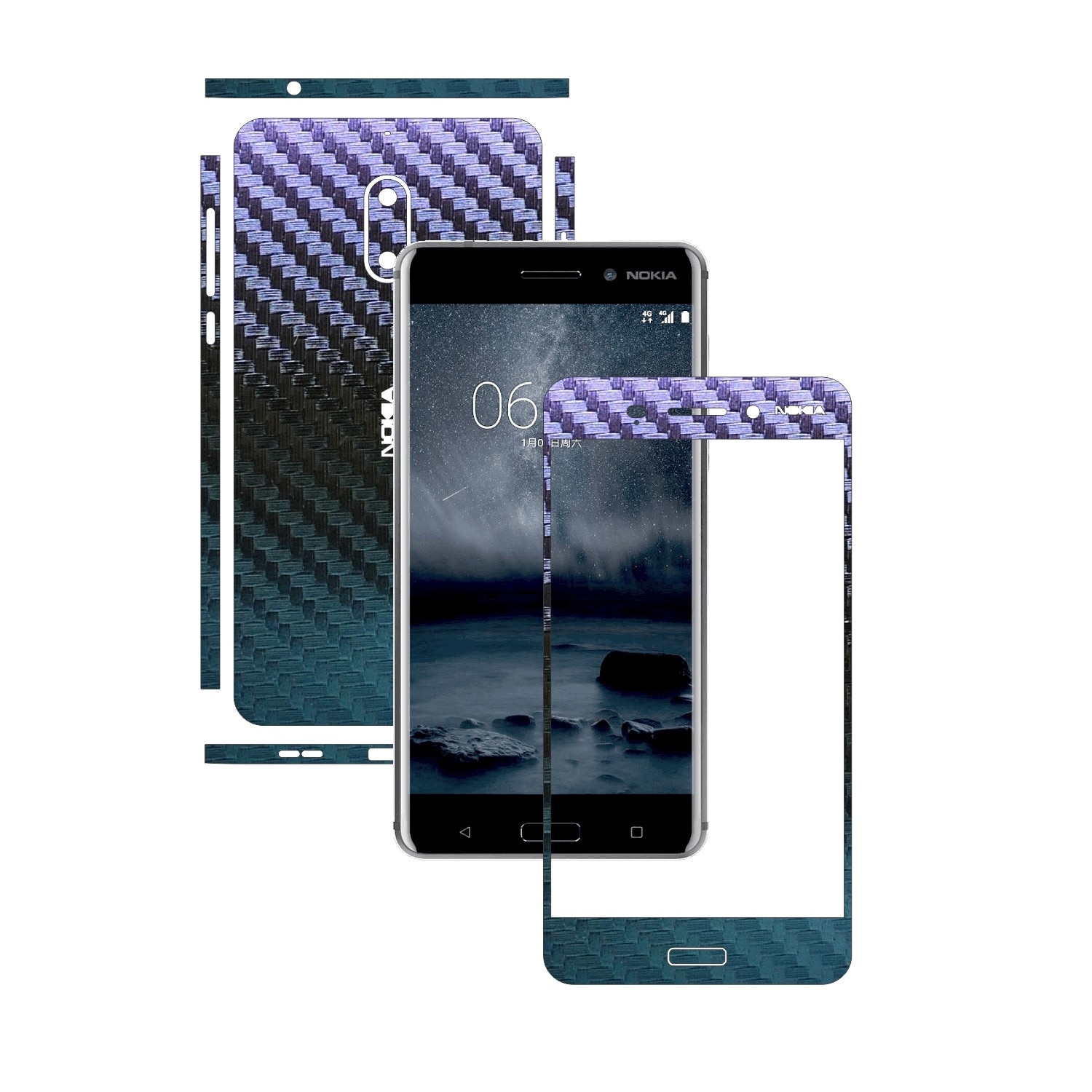 Folie de protectie Carbon Skinz, Husa de tip Skin Adeziv pentru Carcasa, Carbon Cameleon dedicata Nokia 6