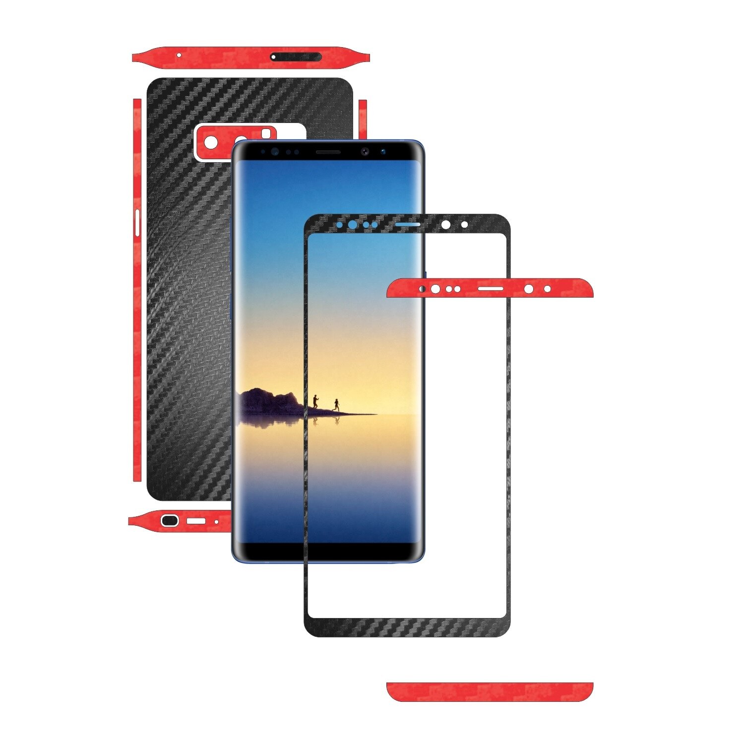 Folie de protectie Full Body Carbon Skinz, Acoperire Totala, Two Tone Negru / Rosu dedicata Samsung Galaxy Note 8