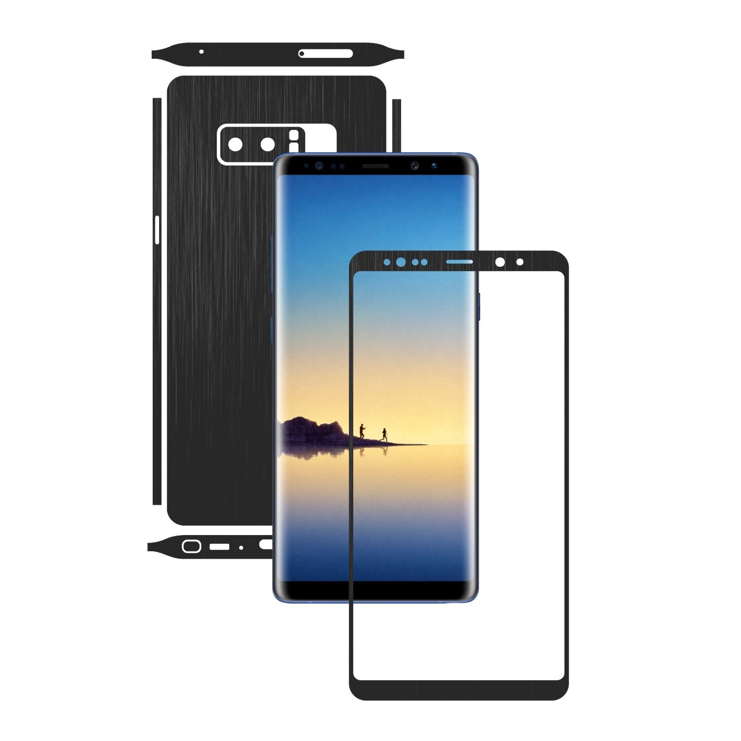 1 + 1 GRATUIT - Samsung Galaxy Note 8 - Brushed Negru - Folie de protectie Carbon Skinz, Husa Full Body Cover de tip Skin Adeziv pentru Rama Ecran,Carcasa Spate si Laterale